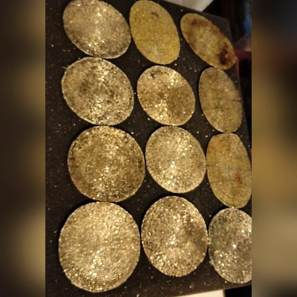 Crate & Barrel Silver Beaded Coasters with 100% Silk Backing Set of 8 (+4)